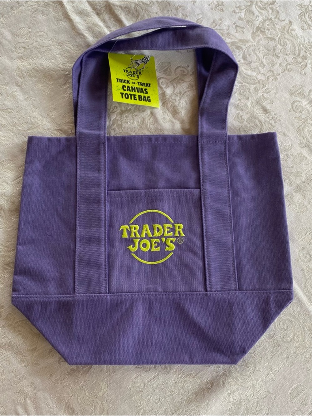 Trader Joe's - Mini Canvas Tote Bag - Purple & Green - Limited Edition - New